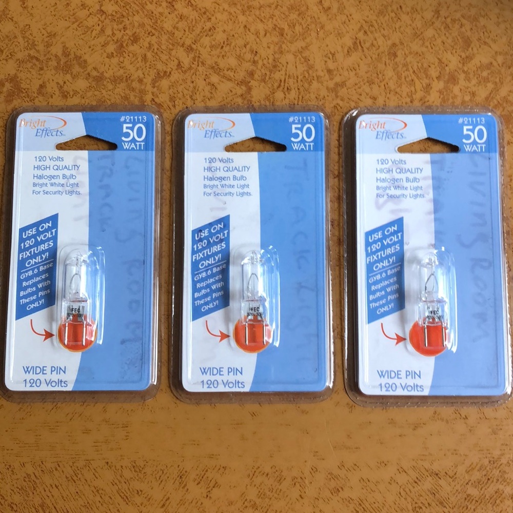 Halogen Bulbs (3) by Bright Effects, #21113, 50-Watt; 120 Volts; GY8.6 Base